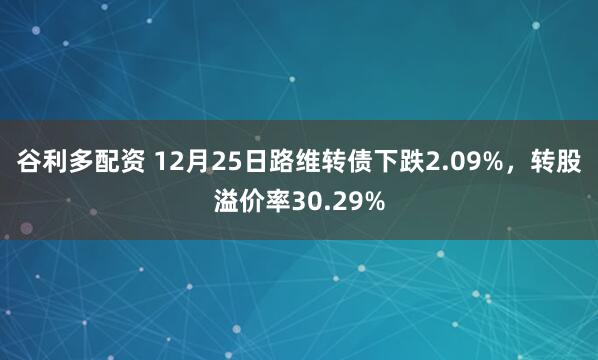 谷利多配资 12月25日路维转债下跌2.09%，转股溢价率30.29%